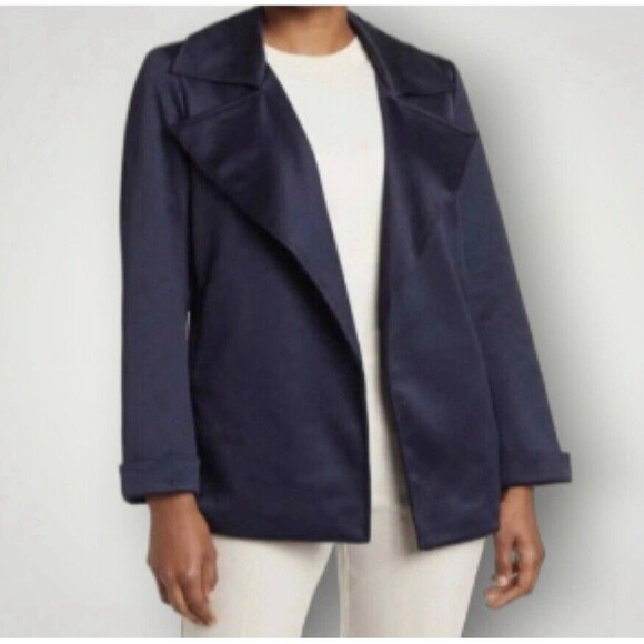 ADRIANNA PAPEL Trench Jacket With Back Yoke In Navy Sz Large New - Picture 1 of 10